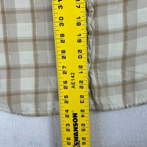 Gap Button Front Ruffle Top Women's Small Beige Plaid Half Sleeve Peasant - Picture 5 of 8